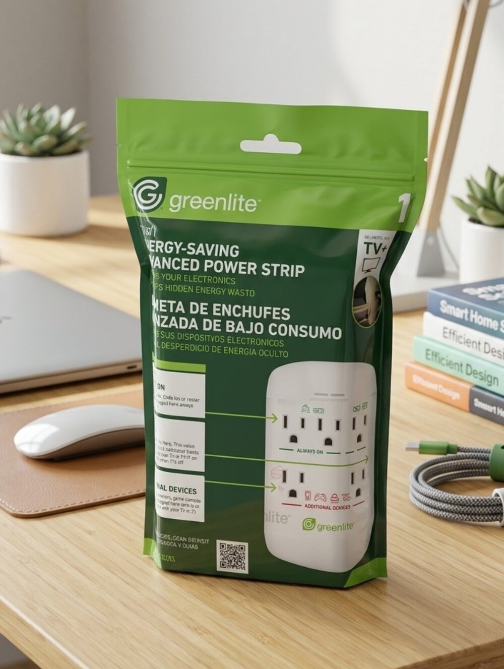 Greenlite Energy Saving Modern Advanced 5-Outlet Wall Mount Power Strip